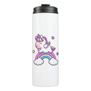 Cute Unicorn With Rainbow Cartoon Thermal Tumbler