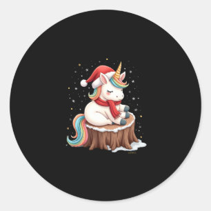 Cute Unicorn with Scarf Christmas Xmas Holiday T-S Classic Round Sticker