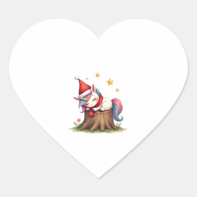 Cute Unicorn with Scarf Christmas Xmas Holiday T-S Heart Sticker (Front)