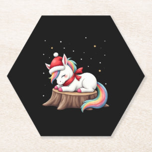 Cute Unicorn with Scarf Christmas Xmas Holiday T-S Paper Coaster