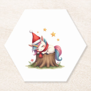 Cute Unicorn with Scarf Christmas Xmas Holiday T-S Paper Coaster