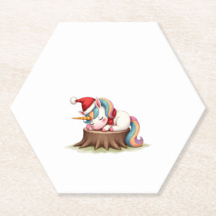 Cute Unicorn with Scarf Christmas Xmas Holiday T-S Paper Coaster