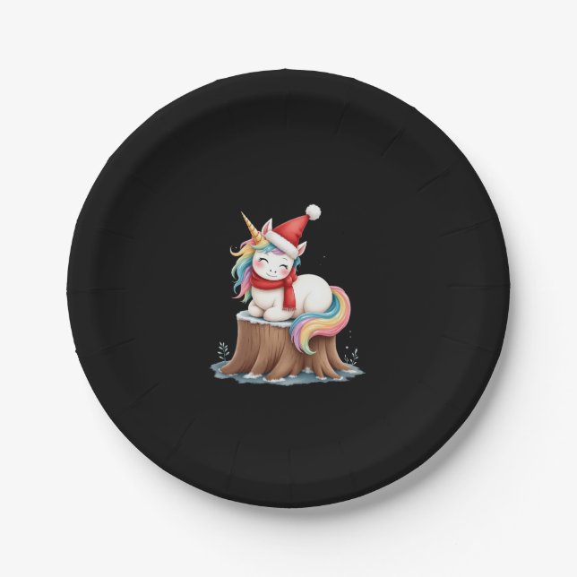 Cute Unicorn with Scarf Christmas Xmas Holiday T-S Paper Plate (Front)