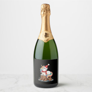 Cute Unicorn with Scarf Christmas Xmas Holiday T-S Sparkling Wine Label