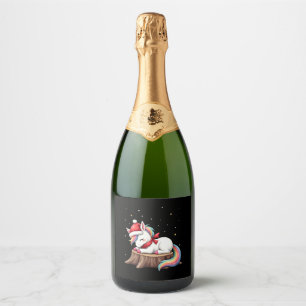 Cute Unicorn with Scarf Christmas Xmas Holiday T-S Sparkling Wine Label
