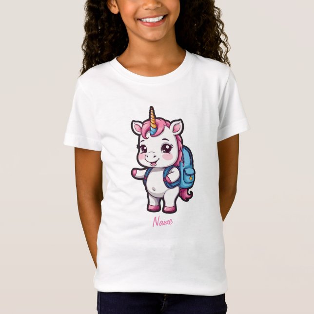 Cute unicorn with school backpack T-Shirt (Front)