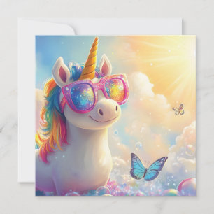 Cute Unicorn with Sunglasses: Magical and Fun Holiday Card