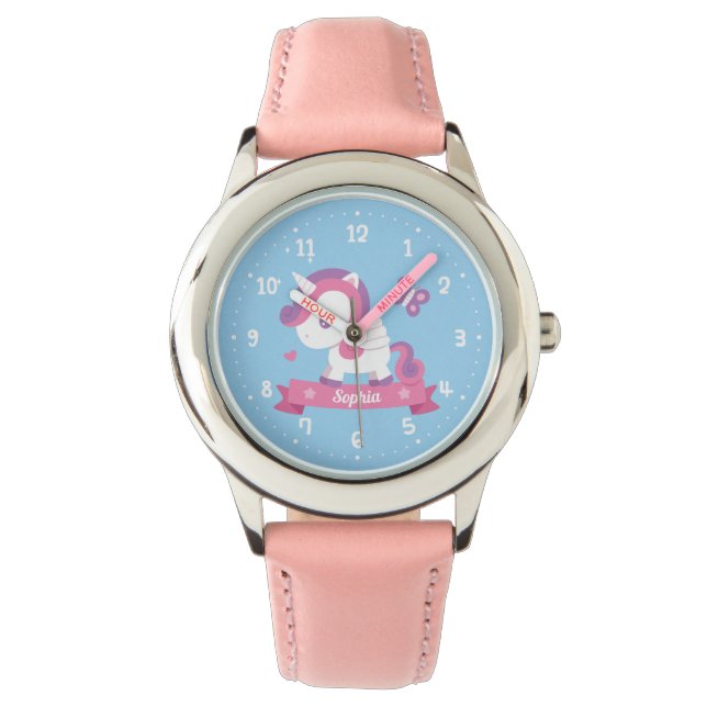 Cute Unicorn with Wings Girls Personalised Watch (Front)