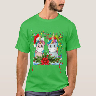 Cute Unicorns Christmas Lights Reindeer Pajamas Cu T-Shirt