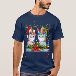 Cute Unicorns Christmas Lights Reindeer Pyjamas ma T-Shirt