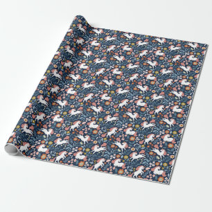 Cute Unicorns Floral Vintage Pattern Wrapping Paper