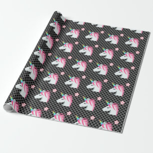 Cute Unicorns Flower Emoji Polka Dots Pattern Wrapping Paper