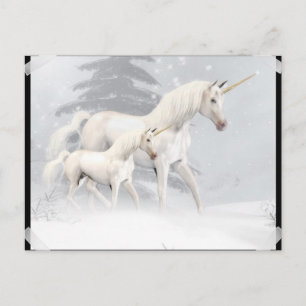 Cute Unicorns In Snow 1 Postcard