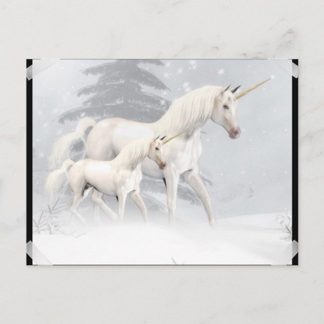 Cute Unicorns In Snow 1 Postcard (Front)