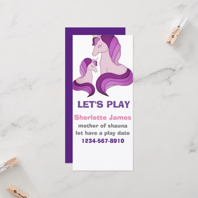 Cute unicorns kids calling card (Front/Back In Situ)