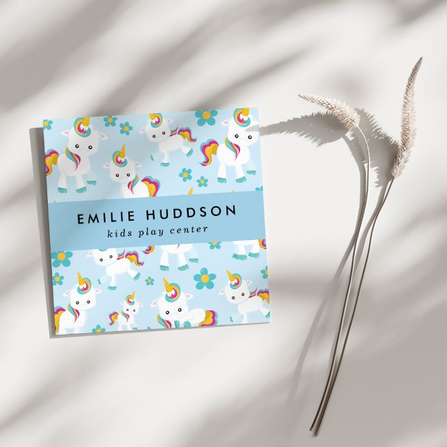 Cute Unicorns, Kids Play Centre, Activity Centre Square Business Card (Creator Uploaded)