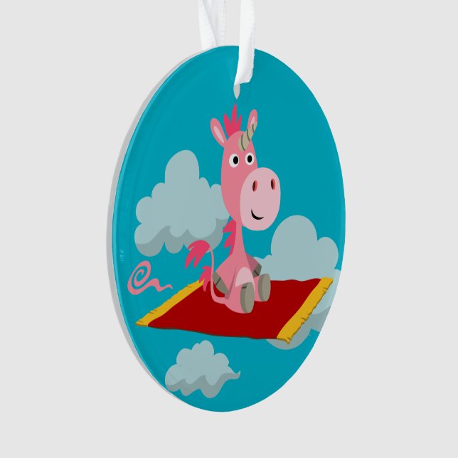 Cute Unicorn's Magic Carpet Ride Acrylic Ornament (Front)