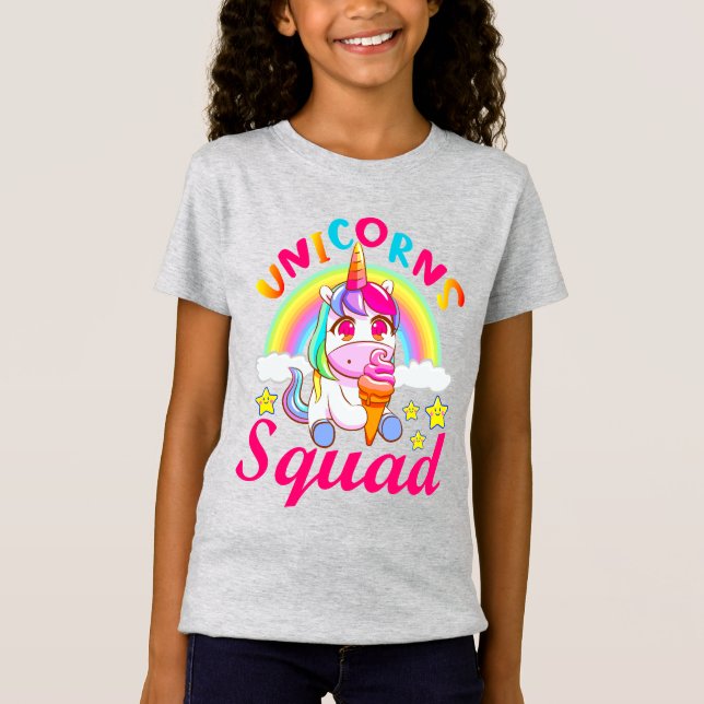 Cute Unicorns Squad Rainbow Ice-cream  Girls T-Shirt (Front)