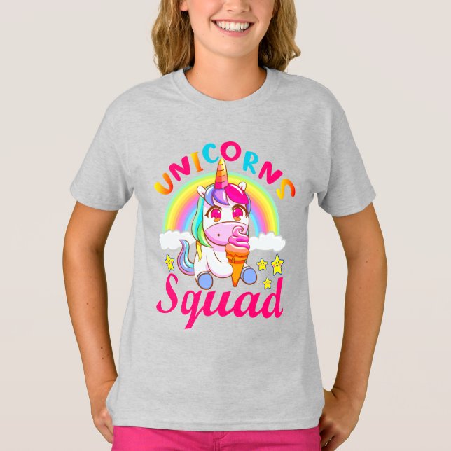 Cute Unicorns Squad Rainbow Ice-cream  Girls T-Shirt (Front)