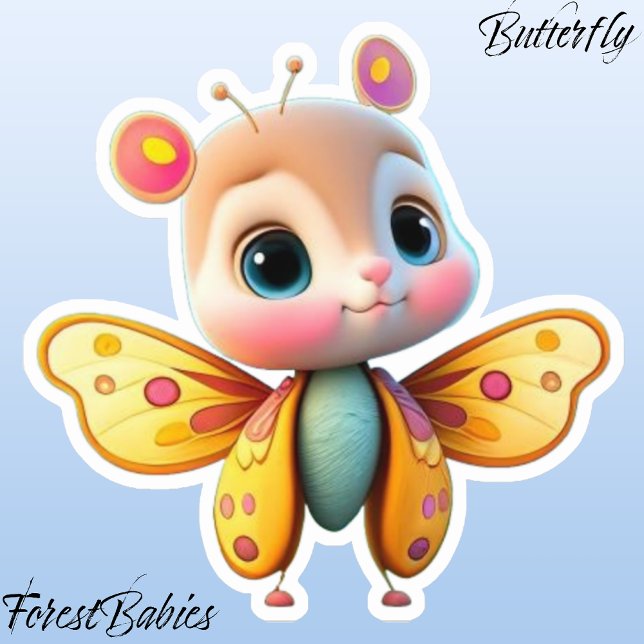 Cute Unique Girl Butterfly Cartoon Graphic (Butterfly ForestBabies Sticker)
