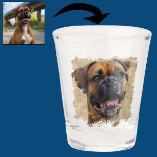 Cute Unique Gold Black Boxer Dog Dad Lover Photo Shot Glass