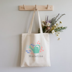 Cute Unique Modern Floral Watering Can Tote Bag