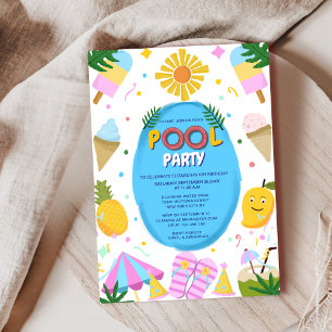 cute unique pool party kid's birthday invitation
