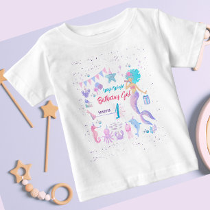 Cute Unique Whimsical Girl Mermaid 1st Birthday Baby T-Shirt
