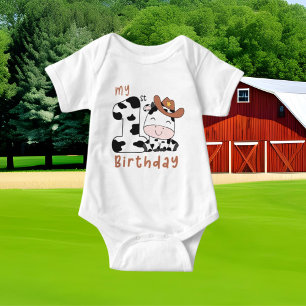 cute unisex baby first Birthday cow Baby Bodysuit