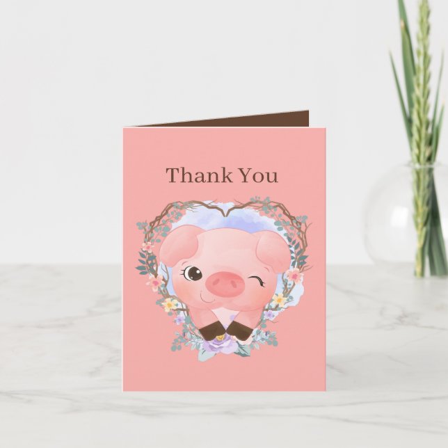 cute unisex baby pig add sentiment thank you card (Front)