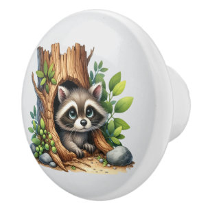 Cute unisex baby raccoon Nursery Ceramic Knob