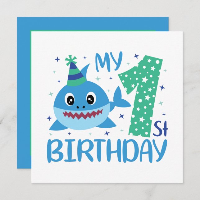 cute unisex baby shark First Birthday Invitation (Front/Back)