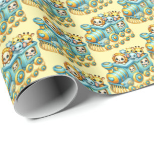 Cute unisex baby shower animal train  wrapping paper