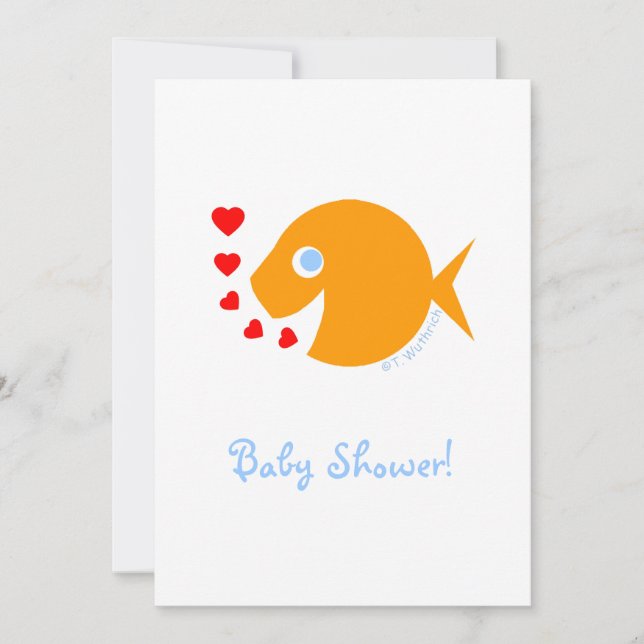 Cute Unisex Cartoon Goldfish with Blue Eyes Shower Invitation (Front)