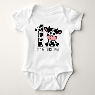 cute unisex cow first Birthday  Baby Bodysuit