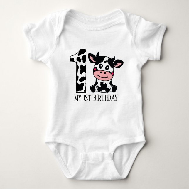 cute unisex cow first Birthday  Baby Bodysuit (Front)