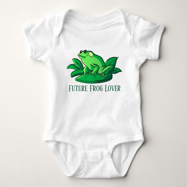 cute unisex future frog lover add text  baby bodysuit (Front)