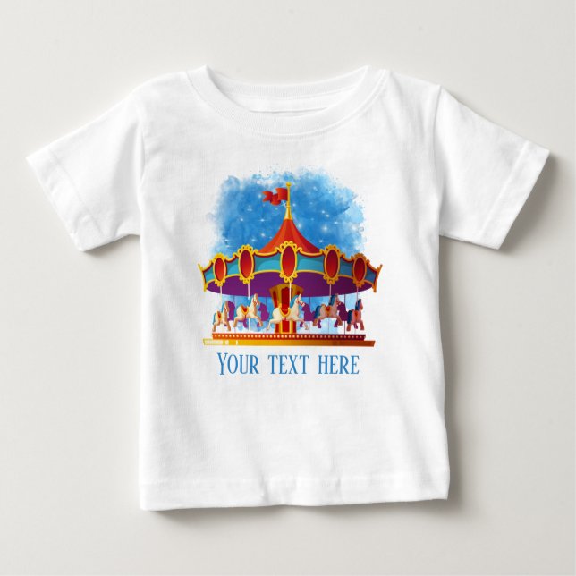 cute unisex kids carousel add text baby T-Shirt (Front)