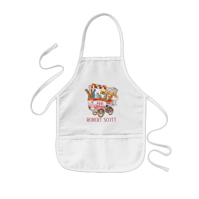 Cute unisex kids ice cream add name apron (Front)