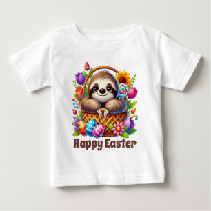 Cute unisex sloth Happy Easter Baby T-Shirt