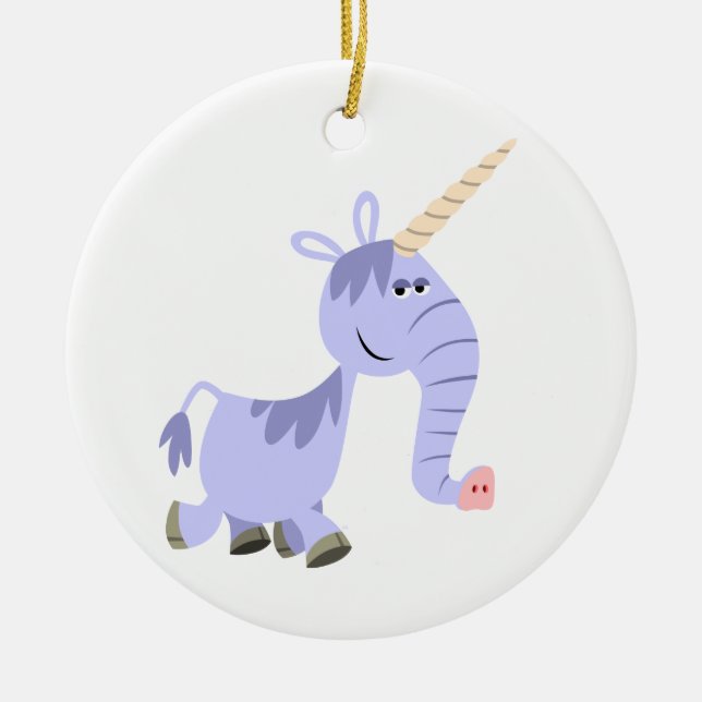 Cute Unusual Cartoon Unicorn Ornament (Front)