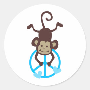 Cute Upside Hanging Peace Monkey - Pink or Blue Classic Round Sticker