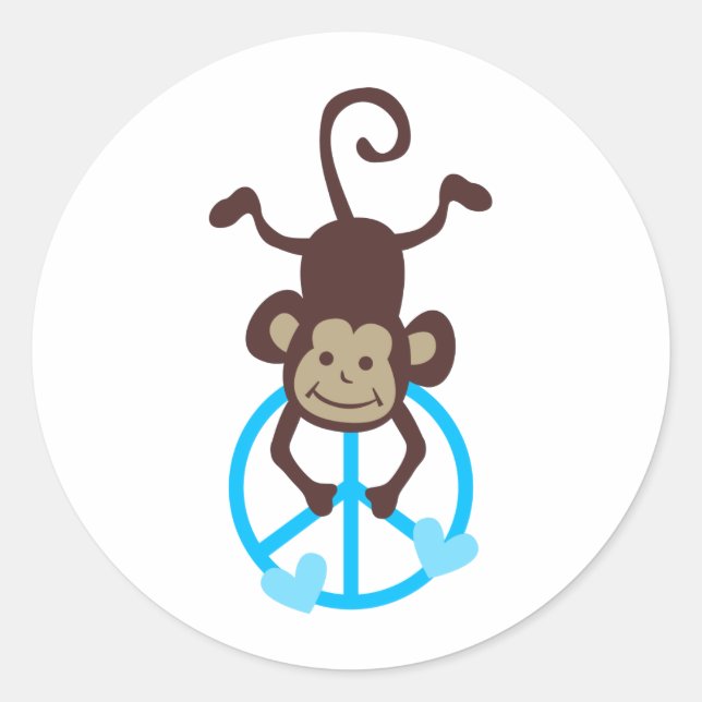 Cute Upside Hanging Peace Monkey - Pink or Blue Classic Round Sticker (Front)