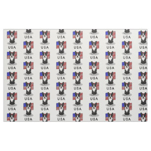 Cute USA American Flag Boston Terrier - (black) Fabric
