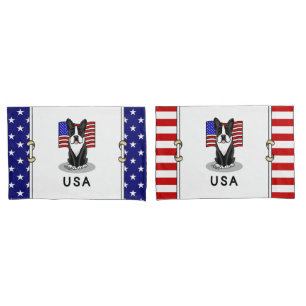 Cute USA American Flag Boston Terrier - (black) Pillowcase