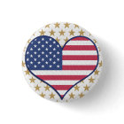 Cute USA Flag Heart Gold Stars Pin Button