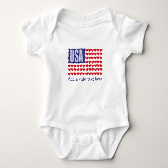 Cute USA Hearts Flag Custom Baby Bodysuit (Front)