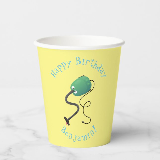 Cute vacuum cleaner cartoon humour paper cups (Front)