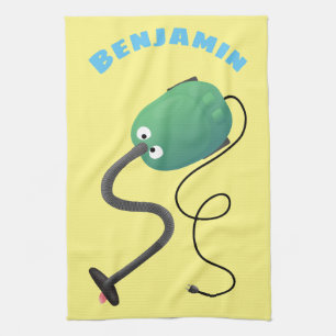 Cute vacuum cleaner cartoon humour tea towel
