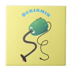 Cute vacuum cleaner cartoon humour tile